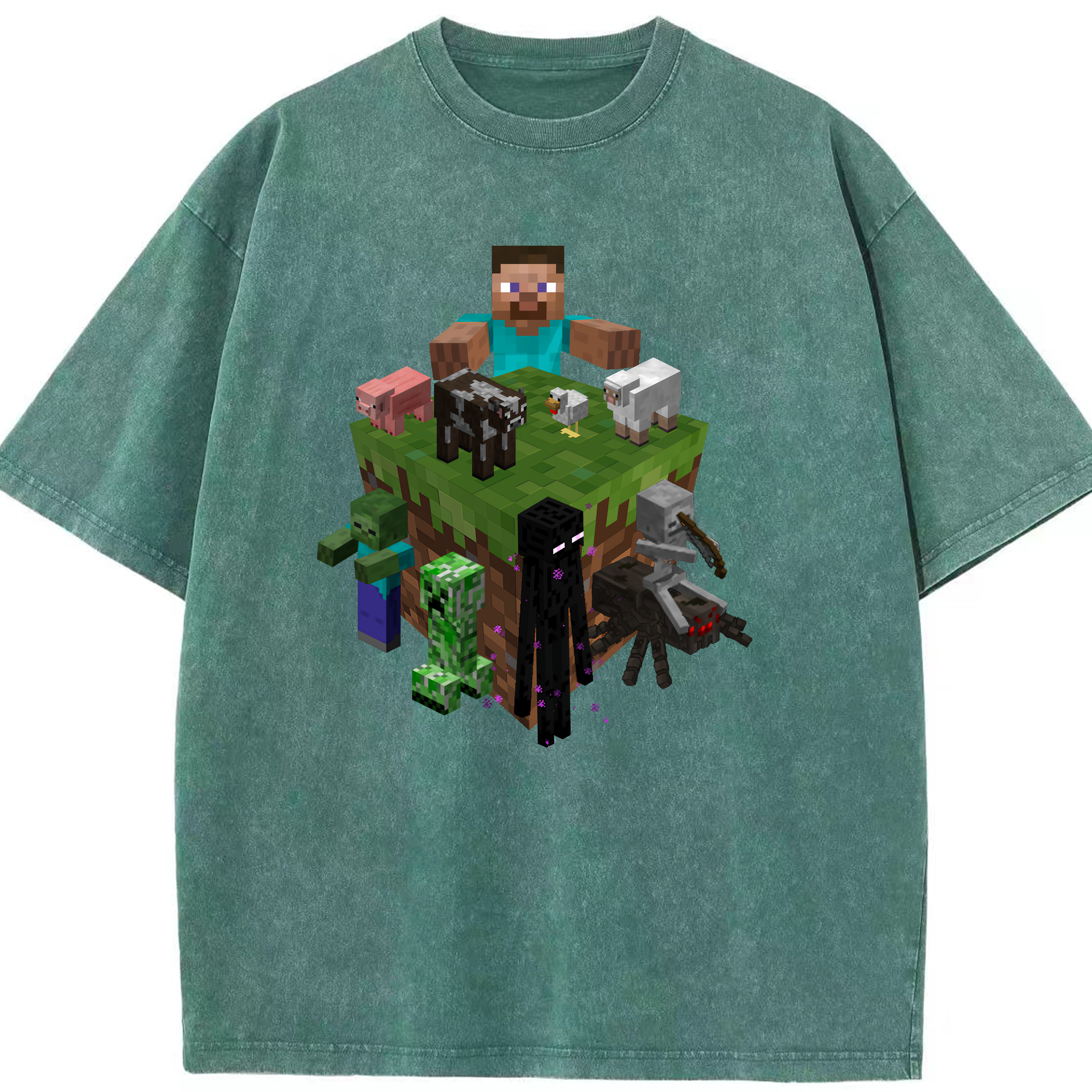 （画像用） マインクラフト ブロックの世界 Minecraft MC Block world 綿100% ヴィンテージ風 半袖Tシャツ（フロントプリント）